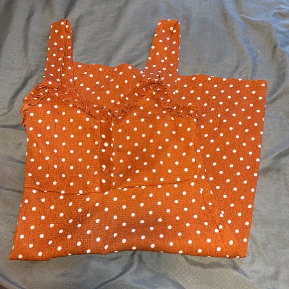 Urban Outfitters Women Burnt Orange Polka Dot Ruffle Boho Dress - Picture 4 of 7
